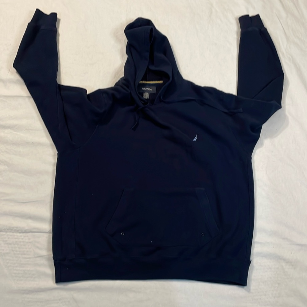 Nautica Men's Navy Blue J-Class Logo Fleece Hoodie Size Medium